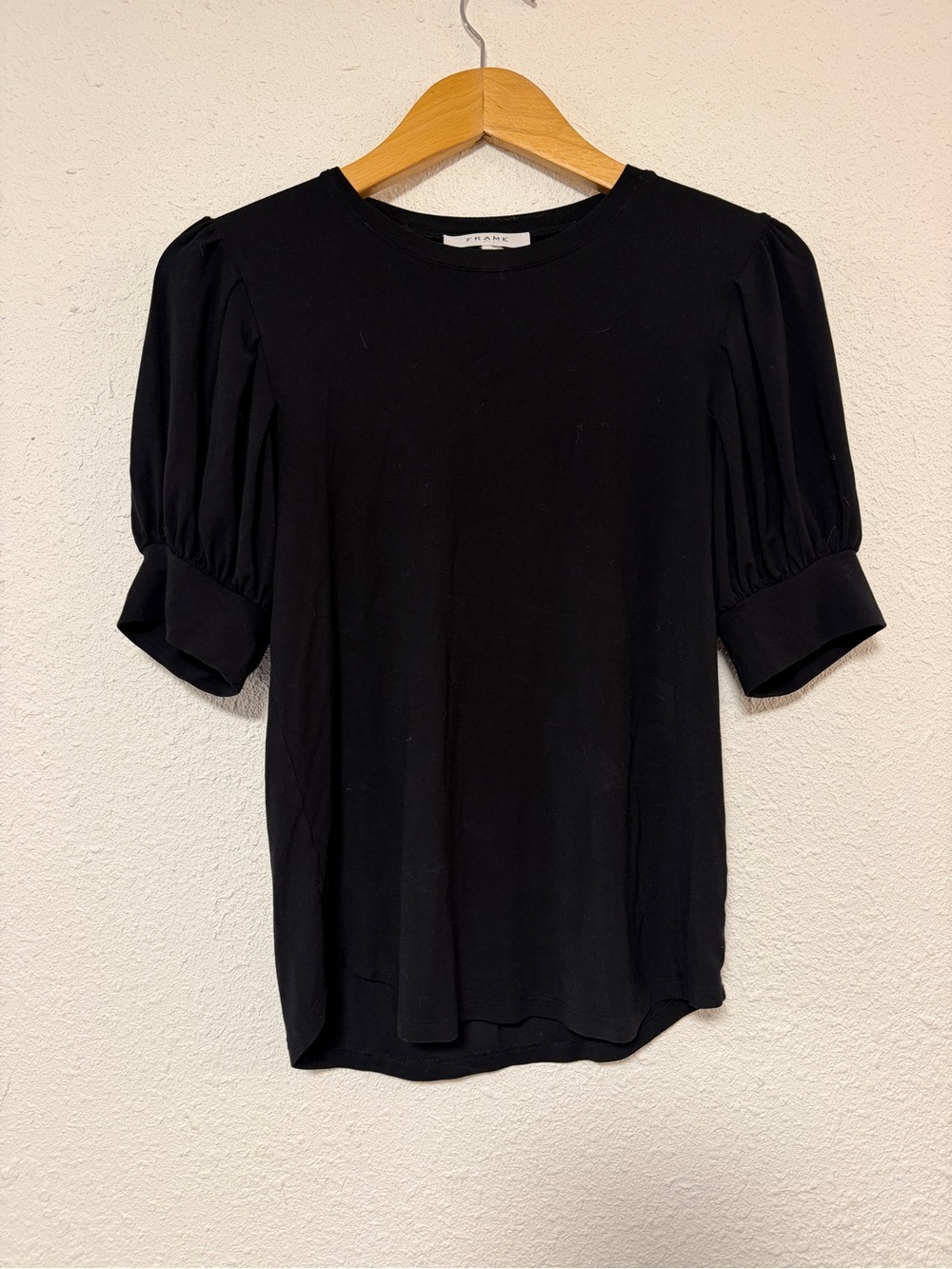 Frame Denim Black Puff Sleeve Crew Tee medium